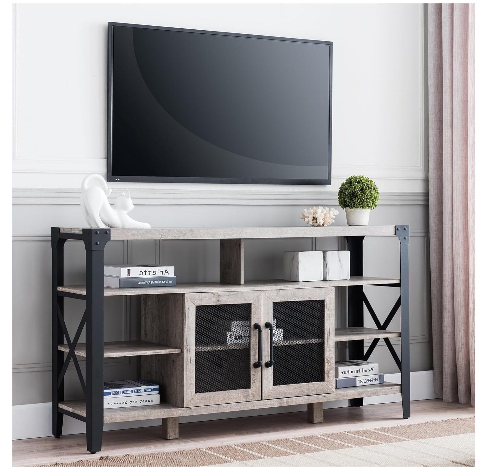 CodYinFI Entertainment Center with Storage, 33" Tall Highboy Farmhouse & Industrial TV Stand for