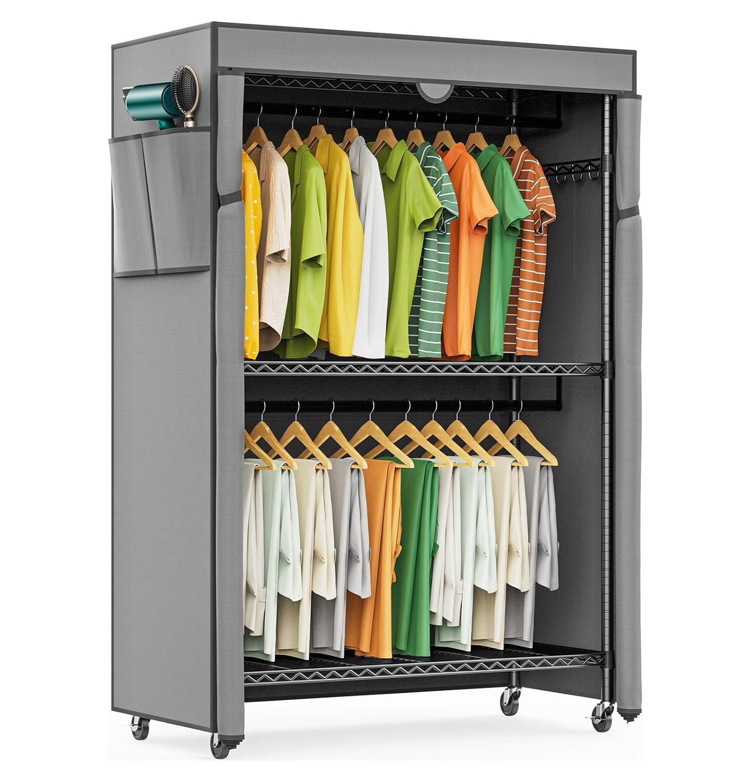 CodYinFI G1C Heavy Duty Clothes Rack with Cover, Rolling Garment Rack