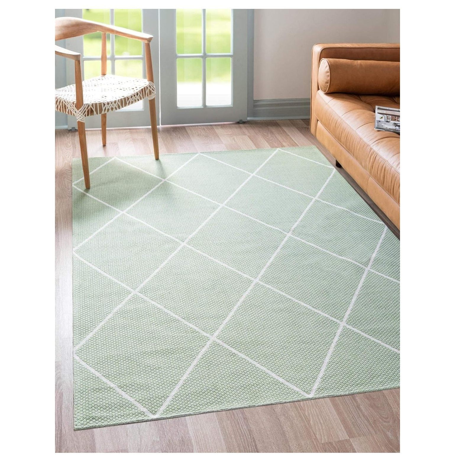 CodYinFI Collection Rug 4' 2 x 6' Green Flatweave Rug Perfect
