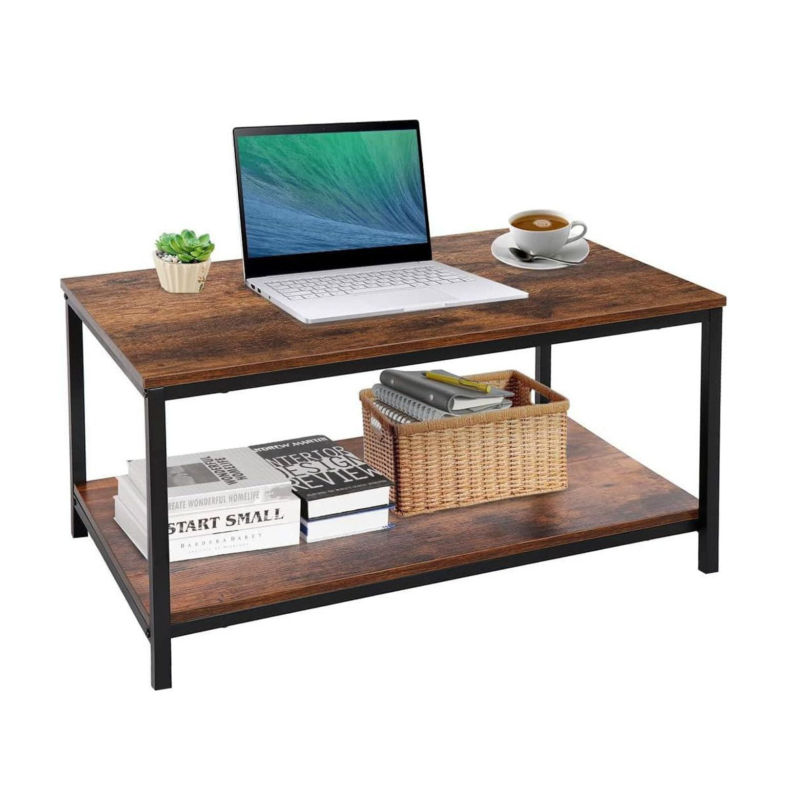 CodYinFI Industrial Coffee Table with Storage Shelf for Living Room