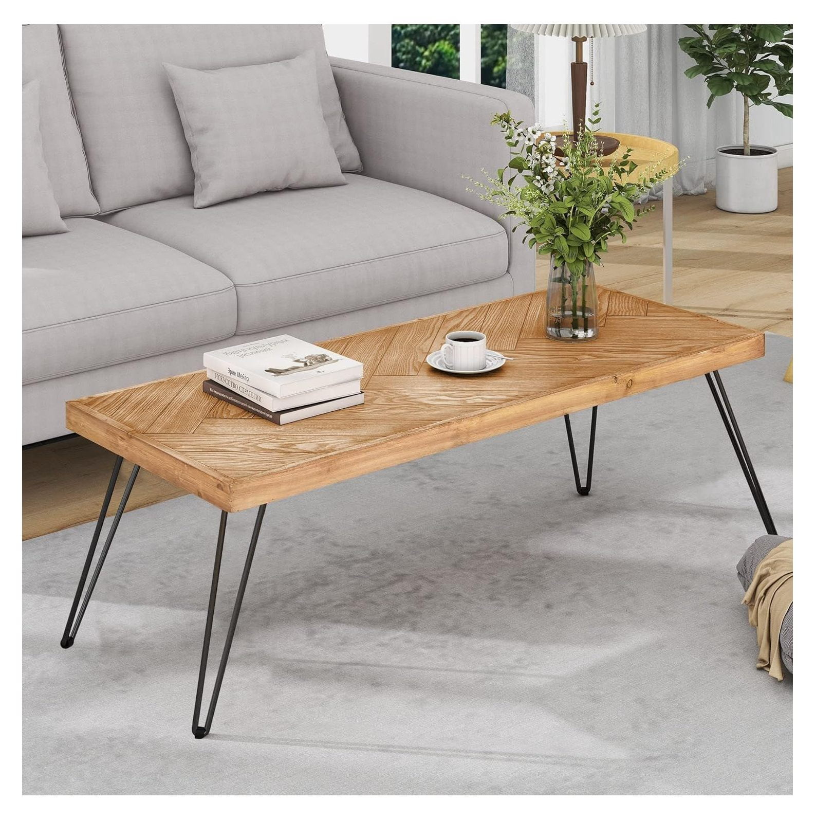CodYinFI Industrial Wood Coffee Table, Nature Cocktail Table for Living