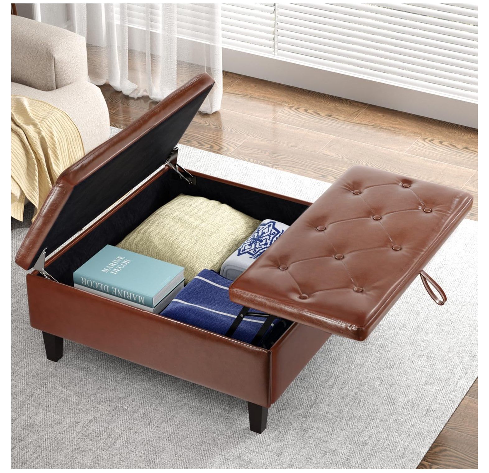 CodYinFI Large Square Storage Ottoman with Lift Top Tufted Upholstered
