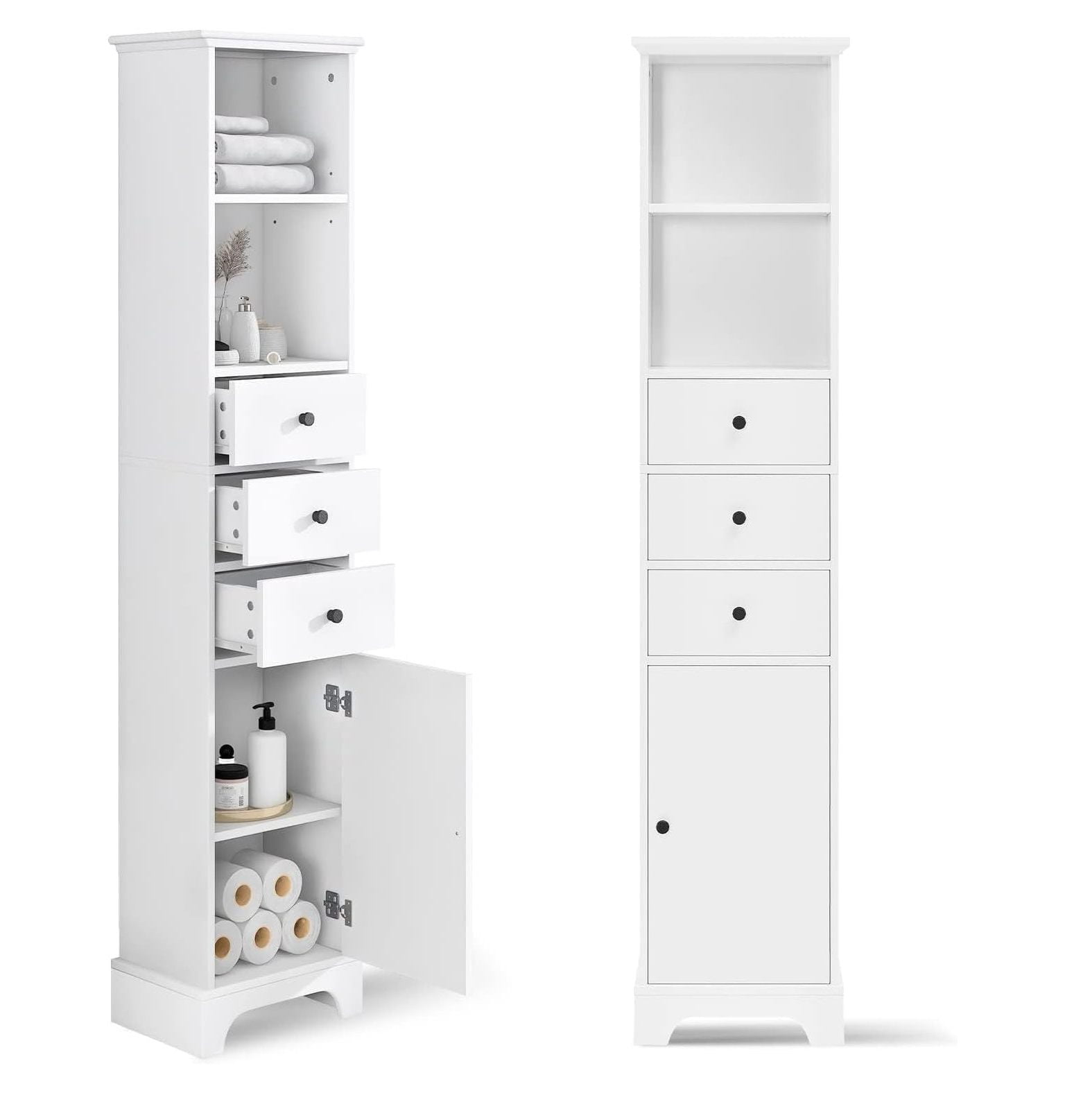 CodYinFI Linen Bathroom Tall Narrow Storage with 1 Door, 3