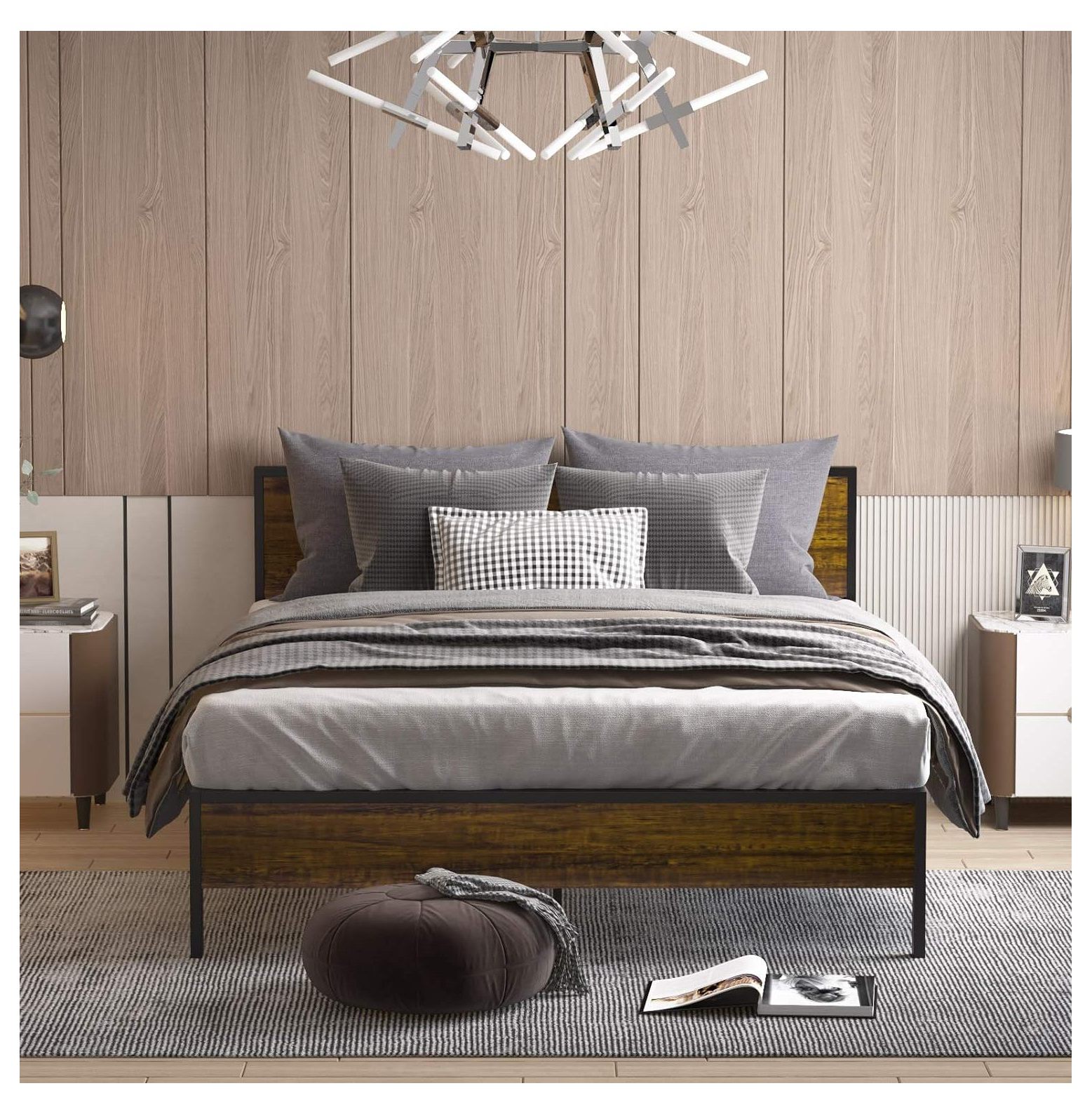 CodYinFI Metal Platform Bed Frame with Wood Headboard 14 Inch Beds