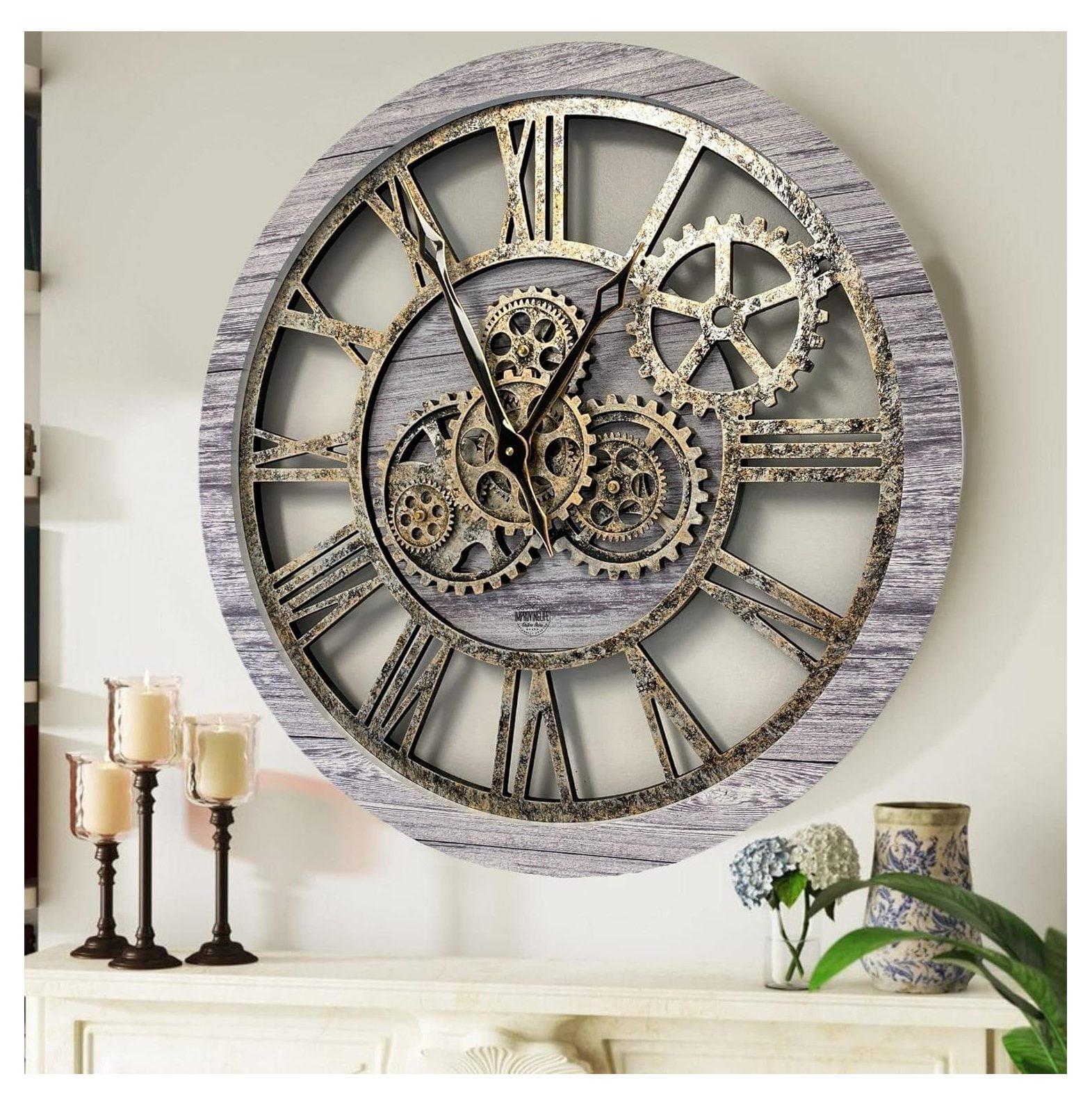 CodYinFI Real Moving Gear Wall Clock Vintage Industrial Oversized
