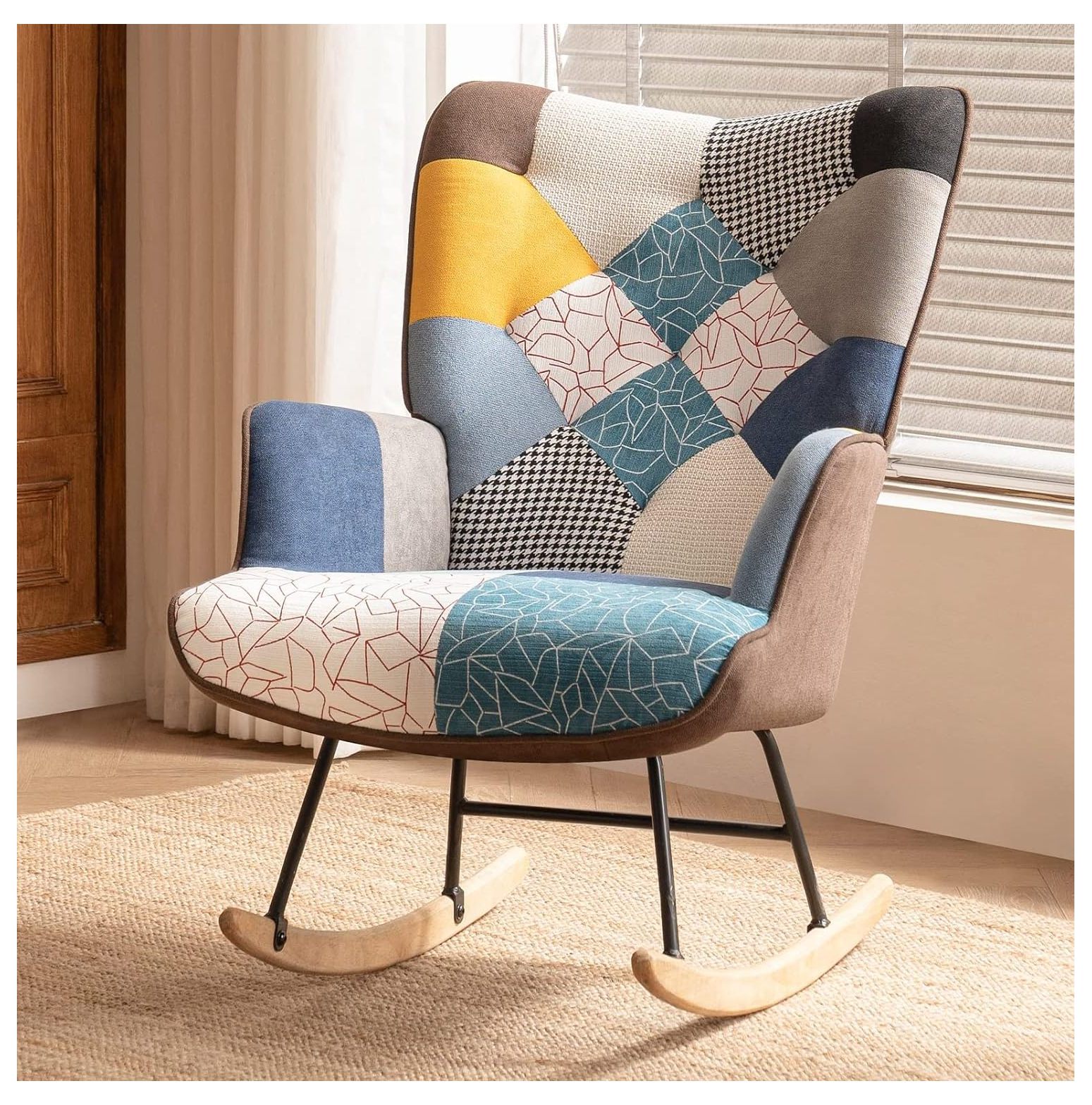 CodYinFI Rocking Chair, Boho Design Nursery Glider Rocker with Linen