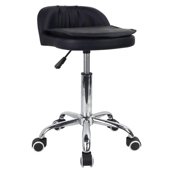 CodYinFI Rolling Stool Height Adjustable 360 Swivel with Universal Casters Leather Cushion with Low Back Rolling Chair with Wheels for Office Kitchen Desk Home Salon Shop Lab Bar Counter (Black)