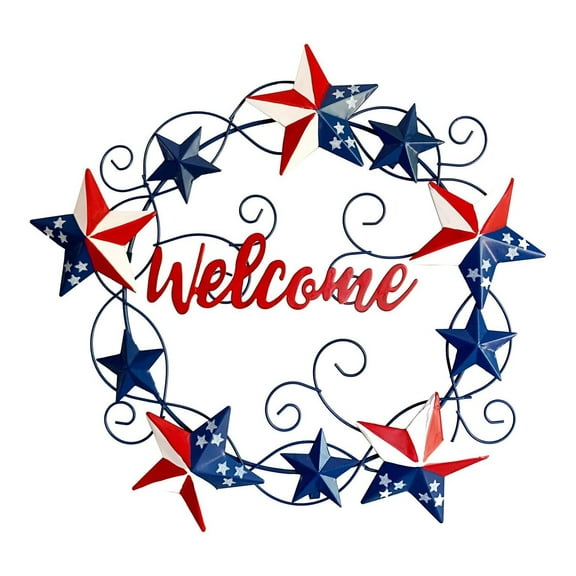 CodYinFI Rustic Hanging Metal Star Welcome Front Door Wreaths Patriotic Wall Decoration -Memorial Day July 4th Vintage Patriotic Wall Ornament, Outdoor Indoor Wall Decorations 13''H