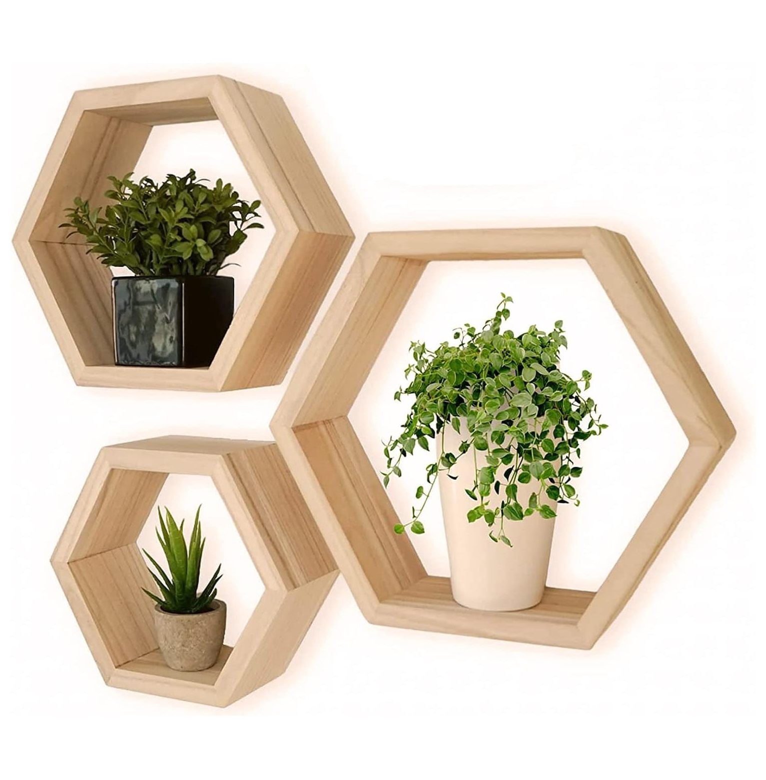 CodYinFI Set of 3 Wooden Wall Mounted Hexagon Floating Shelves, Hexagon
