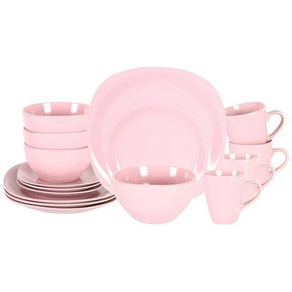 CodYinFI, Stoneware Square 16pc Dinnerware Set, Matte Rose