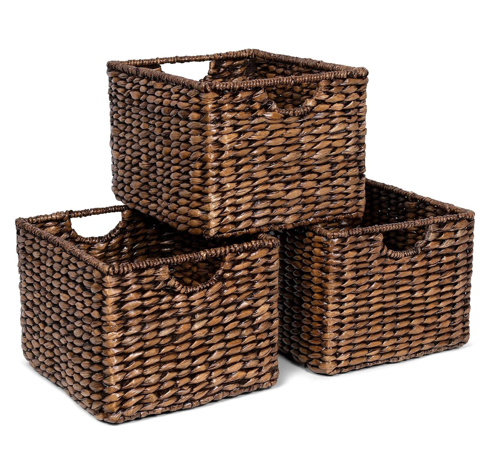 Handwoven Seagrass Rectangular Storage Baskets with Handles - Set of 3