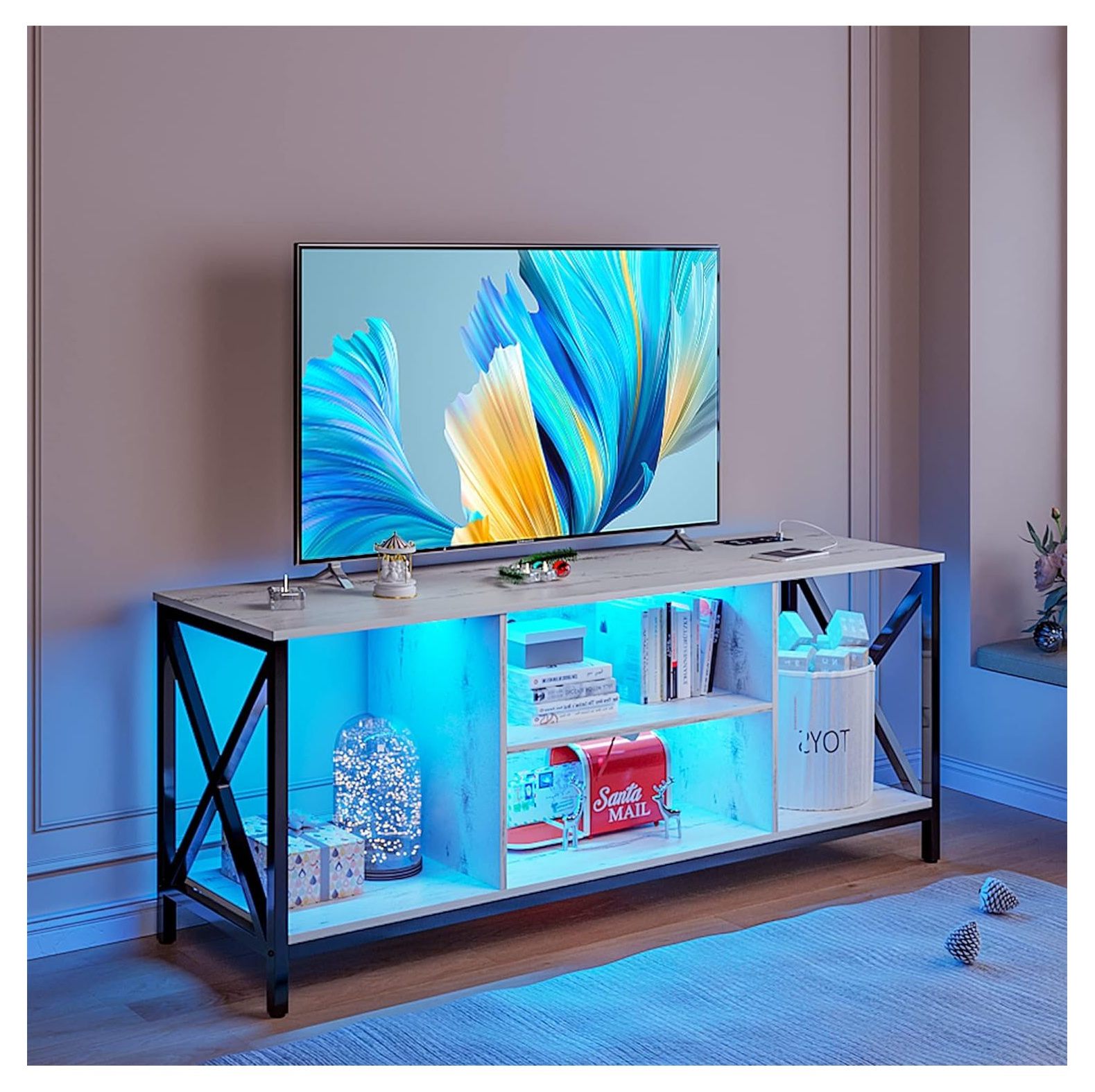 CodYinFI TV Stands for Living Room, LED TV Console with Wireless/USB Charging Station，Television