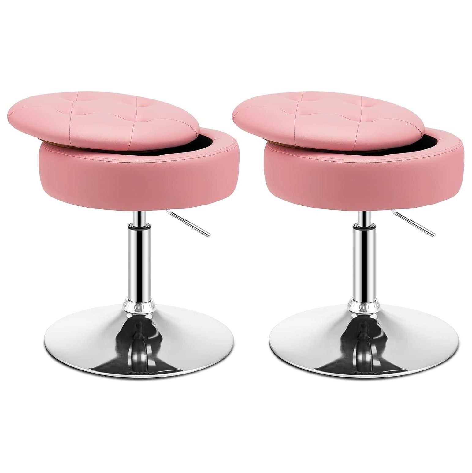 CodYinFI Vanity Stool with Storage Set of 2, 360° Swivel PU Leather Vanity Chair, 20” to 26