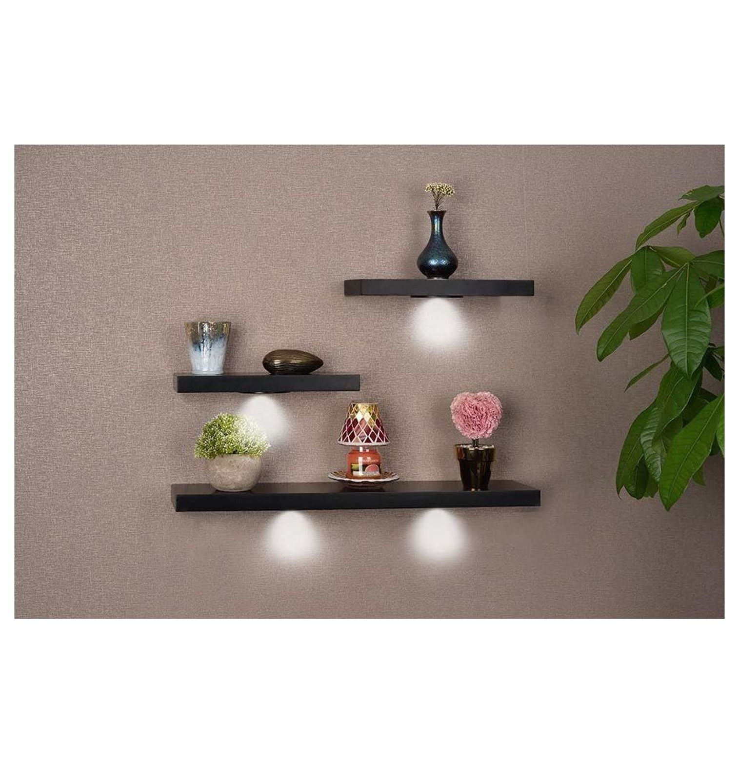 CodYinFI Versatile Wood Floating Wall Shelves with LED Lights Black