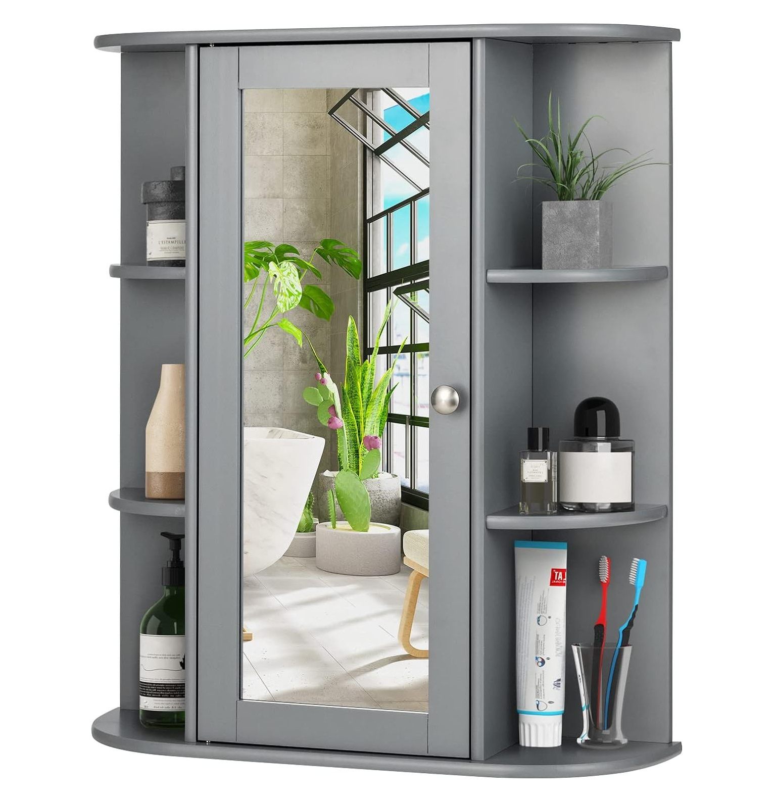 CodYinFI Wall Mounted Bathroom Cabinet - Storage Organizer with Mirror Door, Adjustable Shelves ...