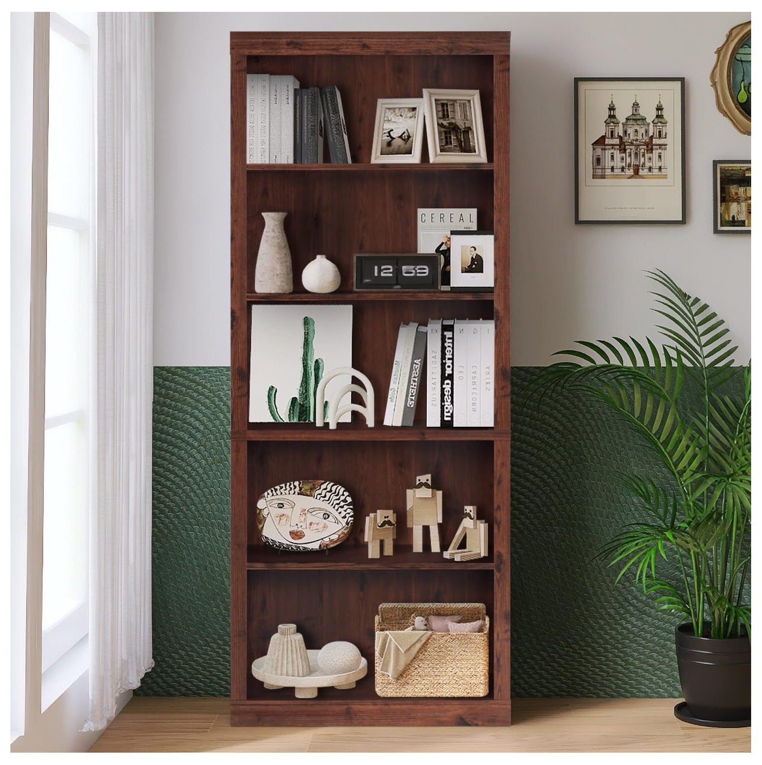 CodYinFI Wood Bookshelf - Tall Bookcase with 5 Storage Shelves ...