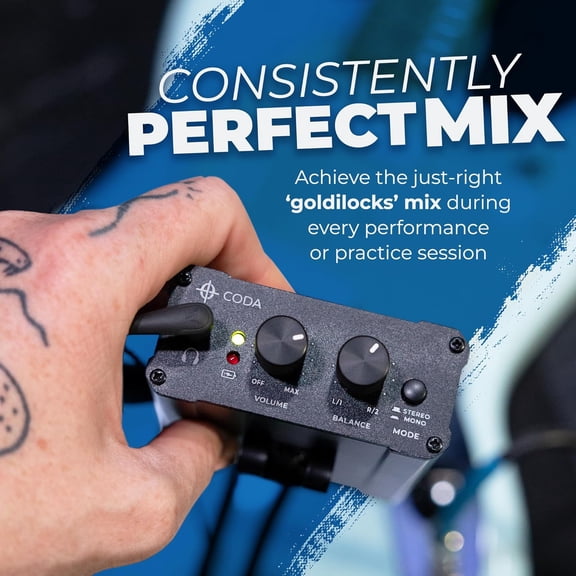 Coda Ultra-Compact Personal in Ear Monitor Amplifier - Double Channel Headphone Amplifier System with XLR &  Input - Portable IEM Amp with Mono & Stereo Mix Panning - Sturdy Housing with Belt Clip