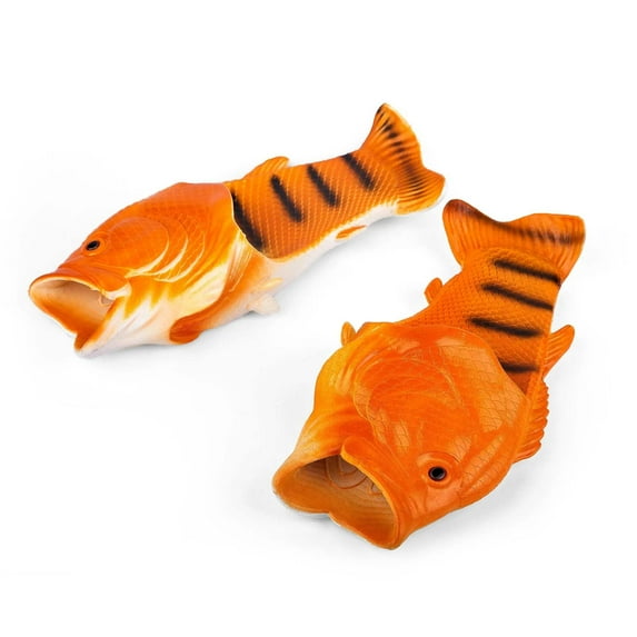 Coddies Fish Flip Flops | The Original Fish Slippers | Funny Gift, Unisex Sandals, Bass Slides, Pool, Beach & Shower Shoes | Men, Women & Kids (Orange | 10-11.5 Men | EU 44-45)