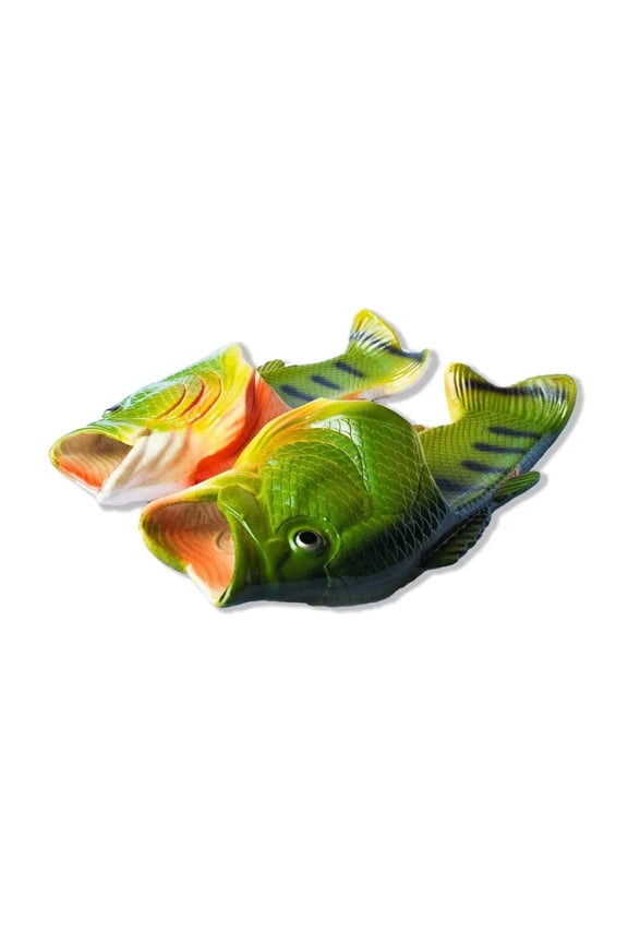 Fish Flip Flops | The Original Fish Slippers | Gag Gift, Christmas Sandals, Bass Slides, Pool, Stocking Stuffer (Green| 10-11.5 Men | EU 44-45)