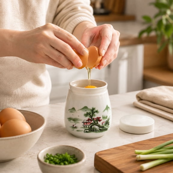 Coddled Egg Cups,Egg Coddlers Sets with Lids,Vintage Ceramic Soft Boiled Eggs Cooker,Rapid Eg g Poachers for Hard Boiled Eggs,Egg Maker Poached E gg Steamer Kitchen Gadget