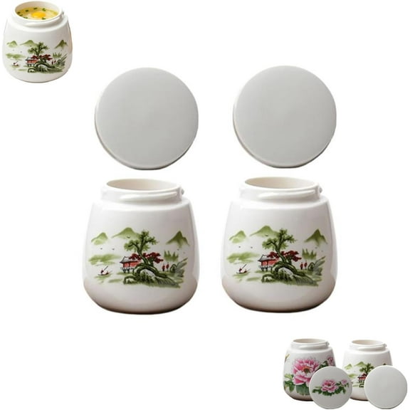 Coddled Egg Cups with Lids, Vintage Ceramic Soft Boiled Egg Cooker, 220ml Porcelain EggCoddler with Lid, Double Soft Boiled EggMaker Sets, Steamed EggDish for Breakfast, Chawanmushi Dessert Cups