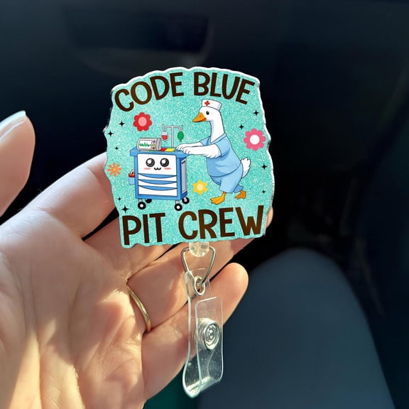 Code Blue Pit Crew Badge Reel, Funny ER ICU Nurse Badge Holder, Emergency Rn EMt EMs Acrylic ID Reel