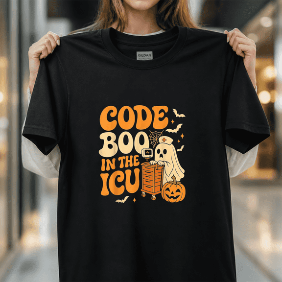 Code Boo in the ICU Nurse Halloween Costume Ghost Nursing Top Unisex T-Shirt,S-5XL