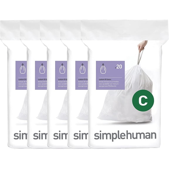Code C 100 Count Custom Fit Liners, Drawstring Kitchen Trash Bags, One-by-One Mess-Free Dispense, Extra Thick & Double Seamed, 50% PCR Plastic, 10-12 Liter / 2.6-3.2 Gallon, White