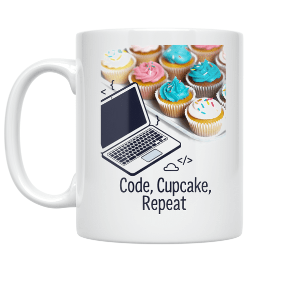 Code Cupcake Repeat Design - Tech Baking Enthusiast - 11 oz Ceramic Coffee Mug