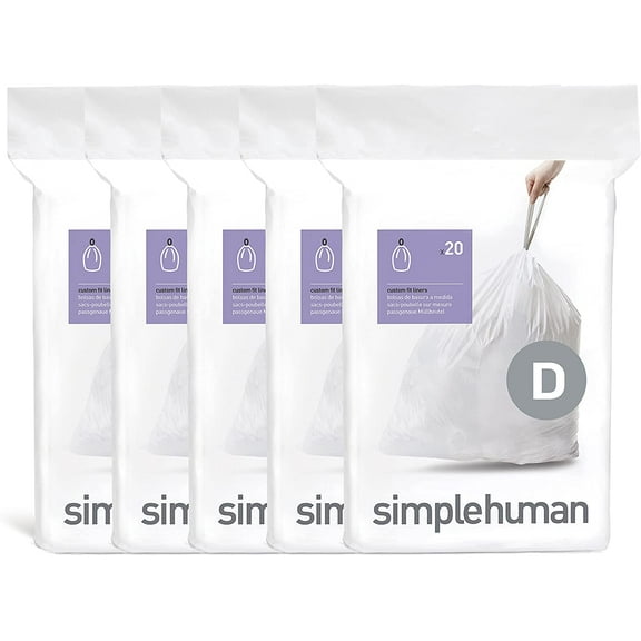Code D 100 Count Custom Fit Liners, Drawstring Kitchen Trash Bags, One-by-One Mess-Free Dispense, Extra Thick & Double Seamed, 50% PCR Plastic, 20 Liter / 5.3 Gallon, White