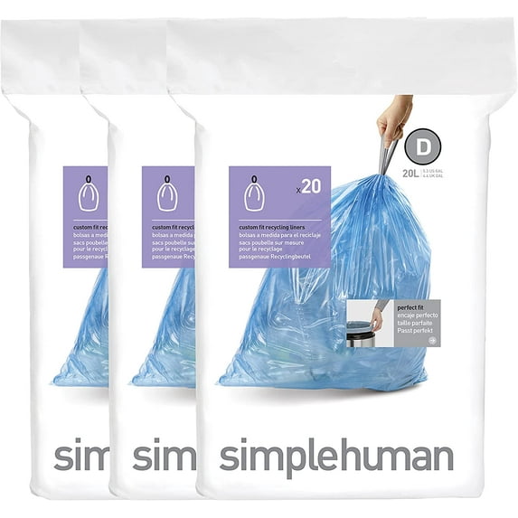 Code D 60 Count, Genuine Custom Fit Liners, Drawstring Trash Bags in Dispenser Packs, 20 Liter / 5.3 Gallon, Blue