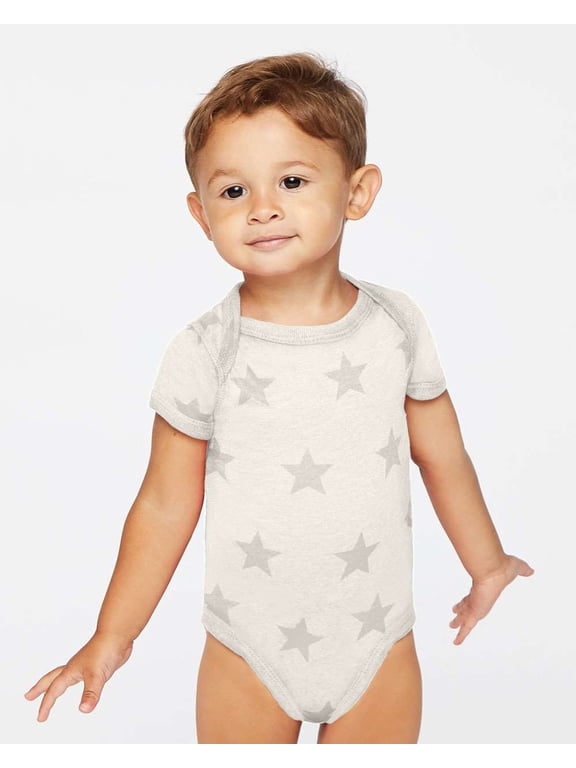 Infant Star Print Bodysuit, Natural Heather Star - 6M