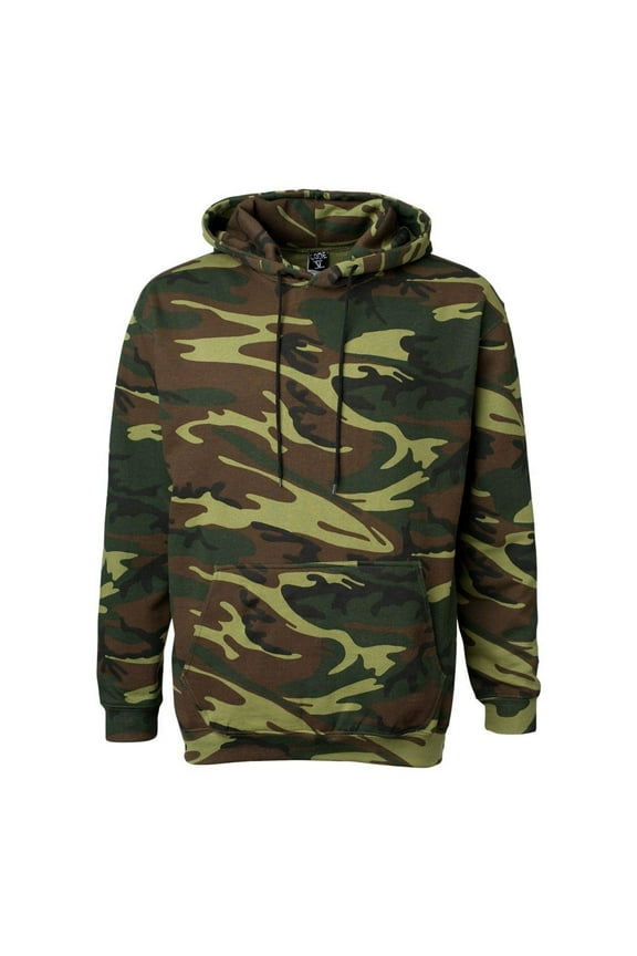 Men's Camouflage Fleece Long Sleeve Pullover Hooded Sweatshirt with Drawstring, Green Woodland, X-Large