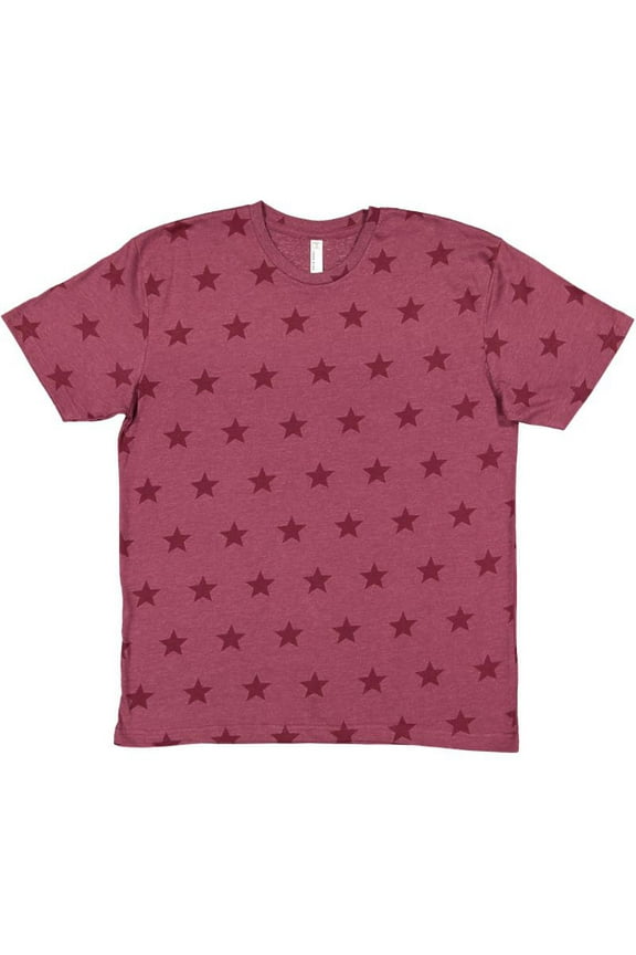 Men's Combed Ringspun Cotton Five Star Crew Neck Tee, Burgundy Star, 2X
