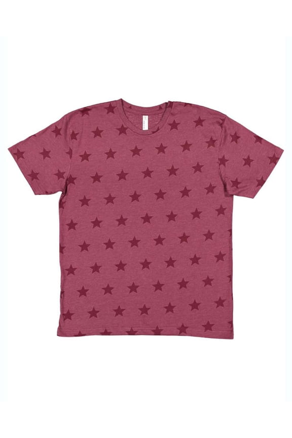 Men's Combed Ringspun Cotton Five Star Crew Neck Tee, Burgundy Star, Large