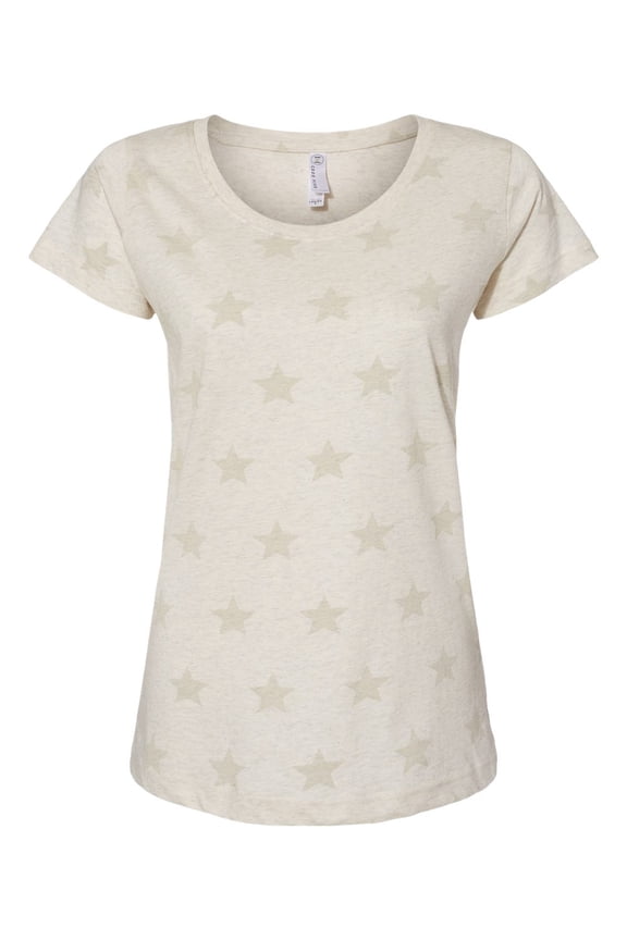 - Women's Star Print Scoop Neck Tee - 3629 - Natural Heather Star - Size: S