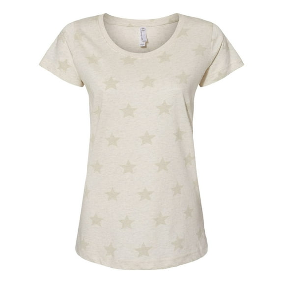 Code Five - Women's Star Print Scoop Neck Tee - 3629 - Natural Heather Star