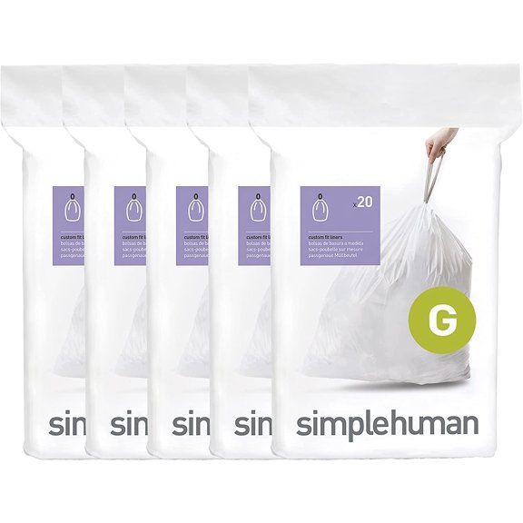 Code G 100 Count Custom Fit Liners, Drawstring Kitchen Trash Bags, One-by-One Mess-Free Dispense, Extra Thick & Double Seamed, 50% PCR Plastic, 30 Liter / 8 Gallon, White