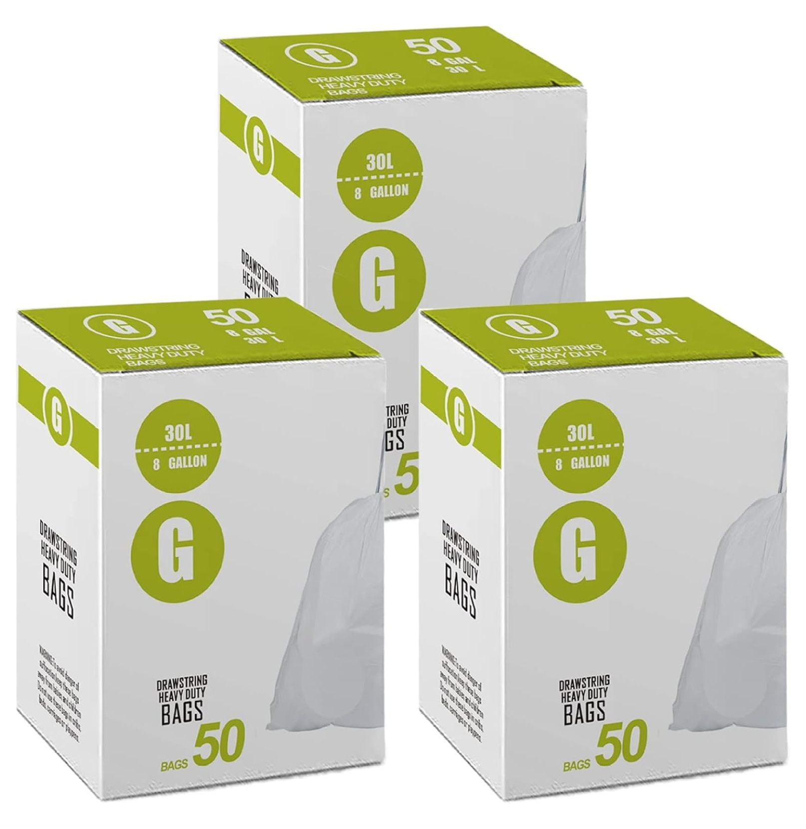 Code G 150 Count Drawstring Trash Bags 1.2 Mil White Garbage Can