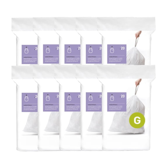 Code G 200 Count Dispenser Pack Custom Fit Liners Drawstring Trash Bags 30 Liter / 8 Gallon White