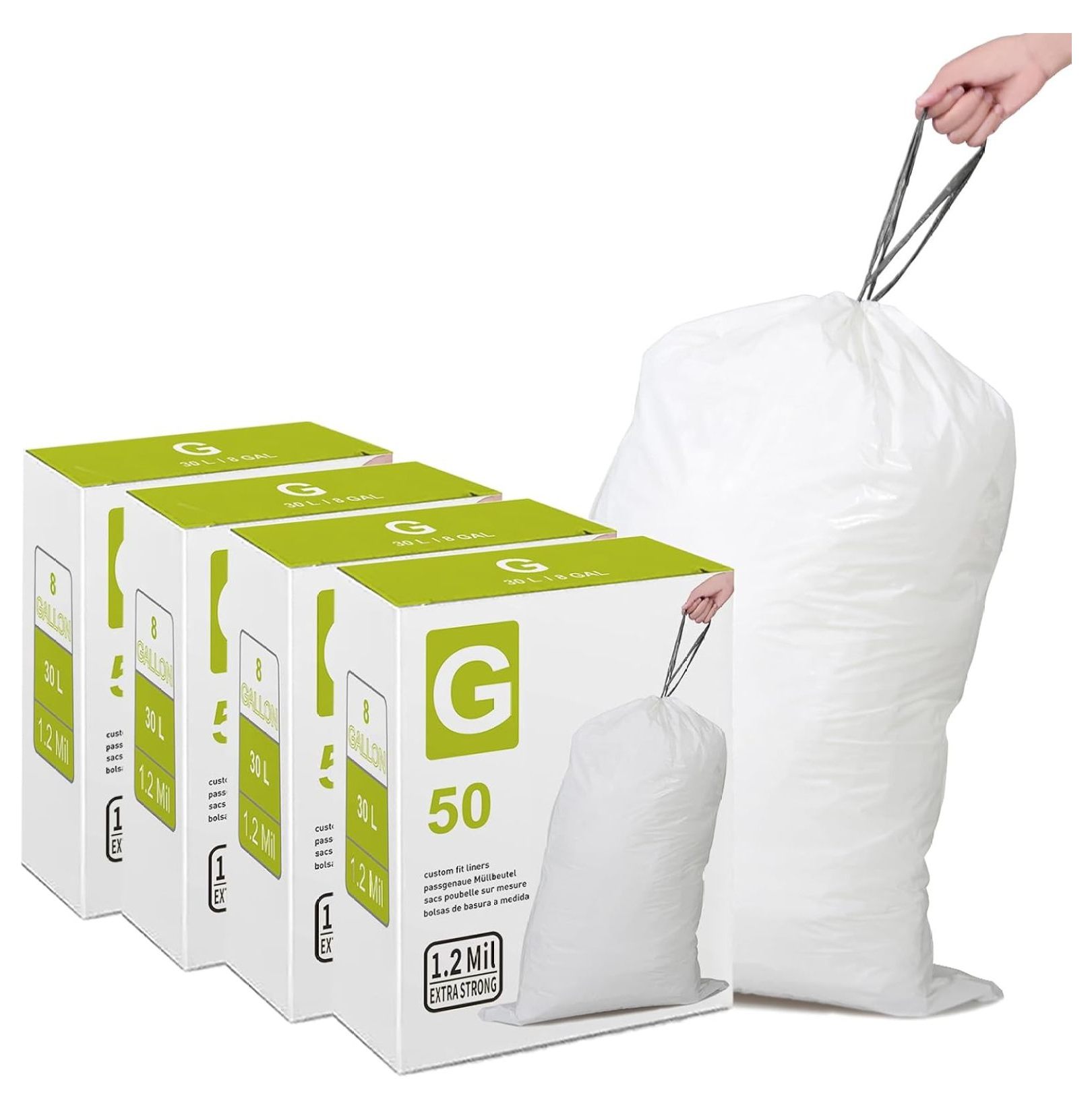 Code G 4 Packs (200 Count Total) 8 Gallon Heavy Duty Drawstring Plastic ...