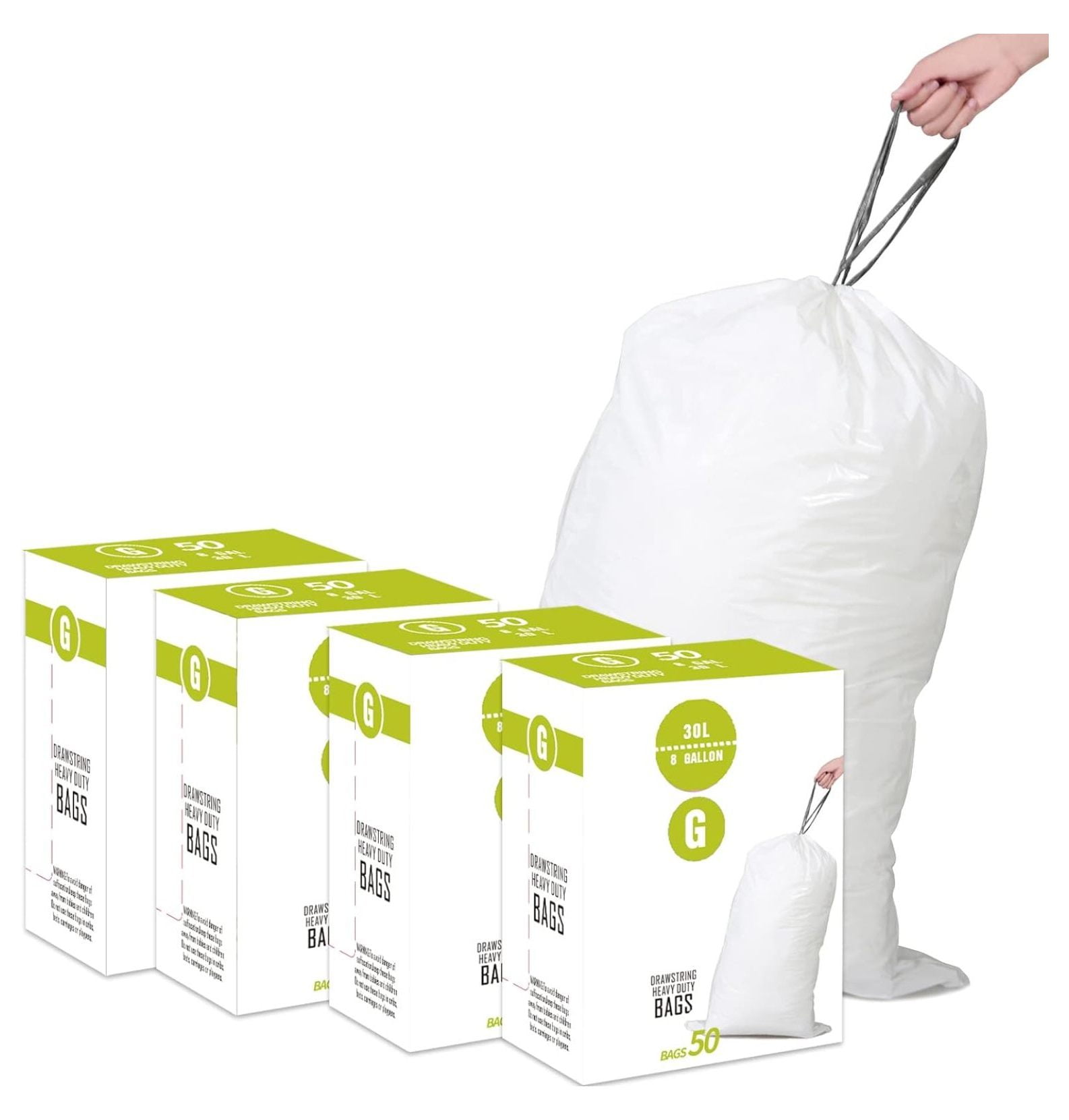 Code G 4 Packs (200 Count Total) 8 Gallon Heavy Duty Drawstring Plastic ...