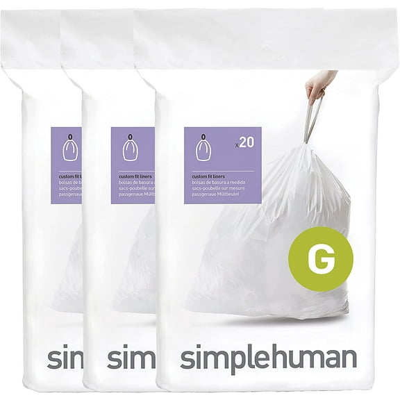Code G 60 Count Custom Fit Liners, Drawstring Kitchen Trash Bags, One-by-One Mess-Free Dispense, Extra Thick & Double Seamed, 50% PCR Plastic, 30 Liter / 8 Gallon, White