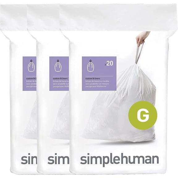 Code G 60 Count, Dispenser Pack Custom Fit Liners, Drawstring Trash Bags, 30 Liter / 8 Gallon, White