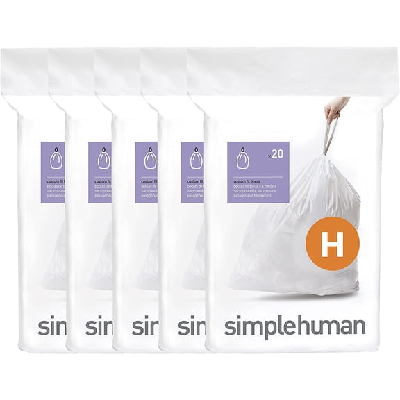 Code H 100 Count Custom Fit Liners, Drawstring Kitchen Trash Bags, One-by-One Mess-Free Dispense, Extra Thick & Double Seamed, 50% PCR Plastic, 30-35 Liter / 8-9 Gallon, White
