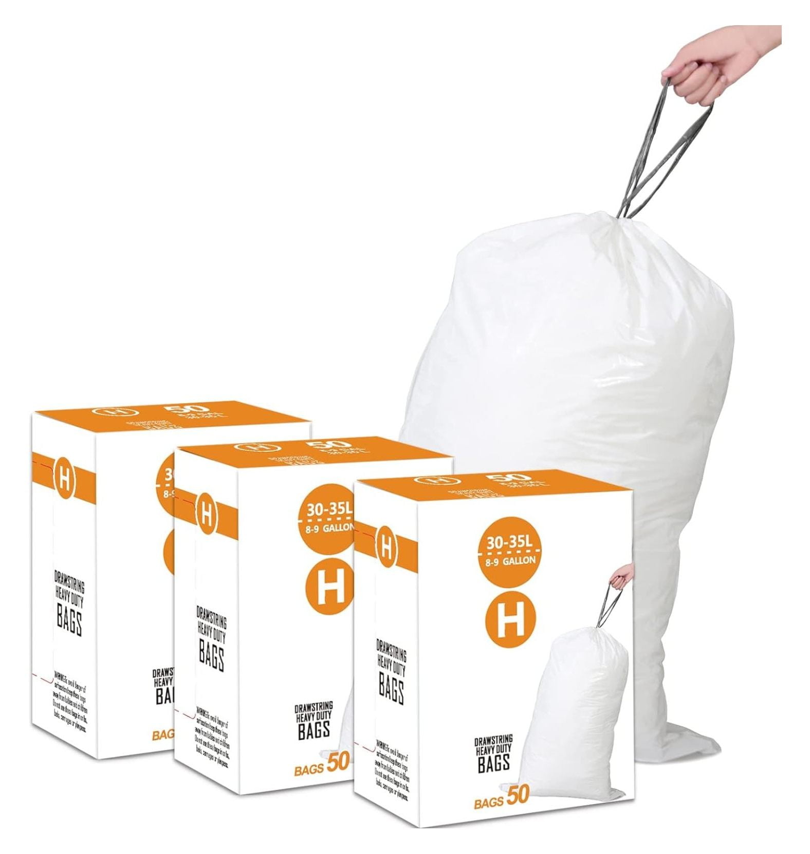 Neutrino Heavy-Duty Trash Bags - 100 Count, 8-9 Gallon Drawstring Liners For Simplehuman Code H Cans