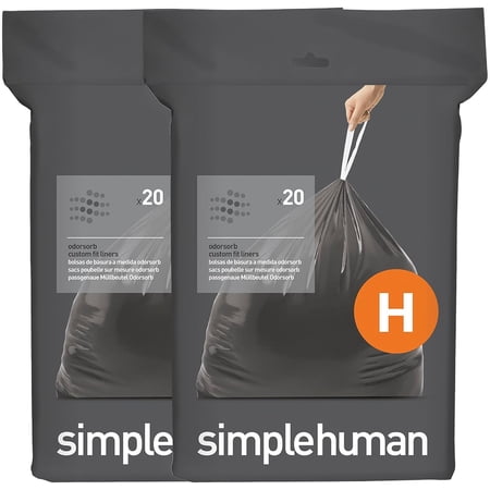 Code H 40 Count, Genuine Odorsorb Custom Fit Liners, Drawstring Odor Absorbing Trash Bags in Dispenser Packs, 30-35 Liter / 8-9 Gallon