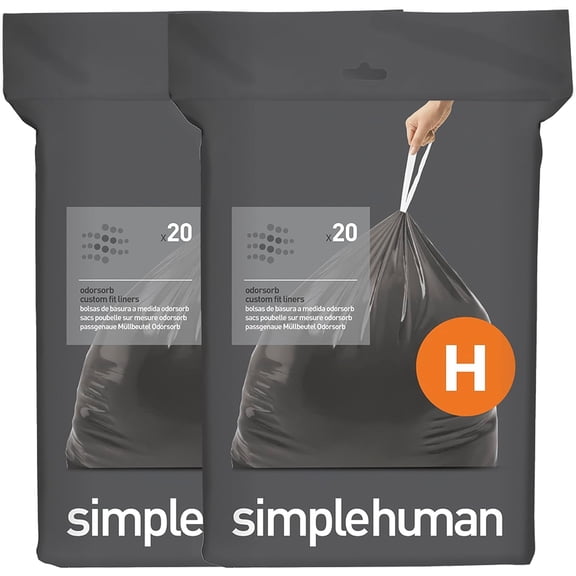 Code H 40 Count, Genuine Odorsorb Custom Fit Liners, Drawstring Odor Absorbing Trash Bags in Dispenser Packs, 30-35 Liter / 8-9 Gallon