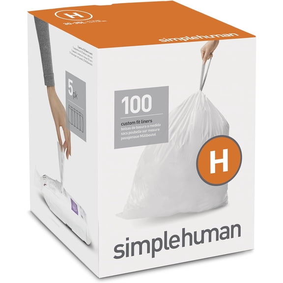 Code H Custom Fit Drawstring Trash Bags in Dispenser Packs, 100 Count, 30-35 Liter / 8-9.2 Gallon, White