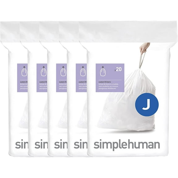 Code J 100 Count Custom Fit Liners, Drawstring Kitchen Trash Bags, One-by-One Mess-Free Dispense, Extra Thick & Double Seamed, 50% PCR Plastic, 38-45 Liter / 10-12 Gallon, White